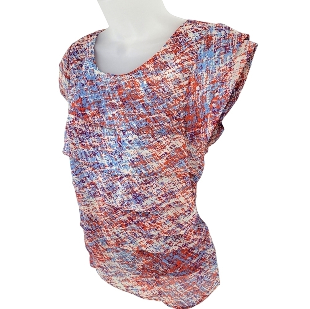 Forever 21 Flowing Lightweight Tiered Layer Top Red And Blue Abstract Print Sz S